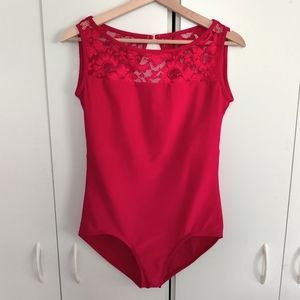 Double Platinum Performance Wear Red Lace Dance Leotard